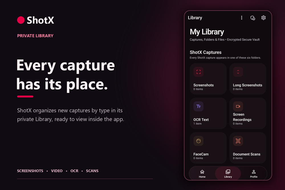 Real ShotX Library organized into six capture categories